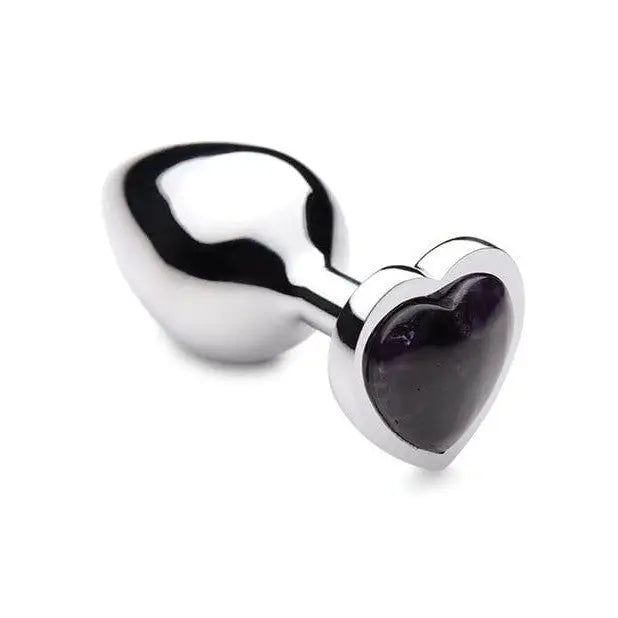 Booty Sparks Gemstones Amethyst Heart Anal Plug with a dark gemstone insert