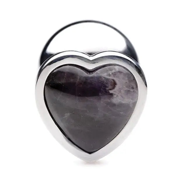 Booty Sparks Gemstones Amethyst Heart Anal Plug with a heart-shaped gemstone in silver bezel