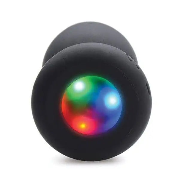 Booty Sparks Silicone Light Up Anal Plug with a black spherical design and colorful LED display