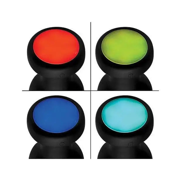 Bootysparks Silicone Vibrating LED Plug with red, green, blue, and turquoise light buttons