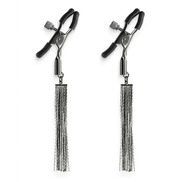 Pair of scissors and tassels for Bound Nipple Clamps C3 Gunmetal on white background