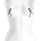 A close-up of a mannequin torso displaying Bound Nipple Clamps C3 Gunmetal with scissors