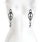 Close-up of a mannequin torso showcasing Bound Nipple Clamps C3 Gunmetal earrings