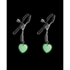 Glow in the dark heart earrings displayed in Bound Nipple Clamps C3 Gunmetal product