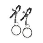 Bound nipple clamps: metal handcuffs with black handles in Bound Nipple Clamps C3 Gunmetal