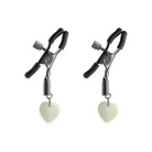 Pair of heart-shaped earrings from Bound Nipple Clamps C3 Gunmetal product line