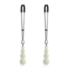 Gunmetal Bound Nipple Clamps with White Beads - Unique earrings with a daring touch