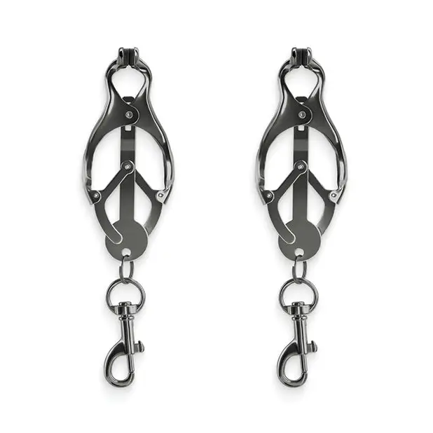 Bound Nipple Clamps C3 Gunmetal - A pair of sleek, durable black metal nipple clamps