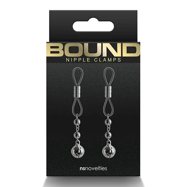 Silver Bound Nipple Clamps C3 Gunmetal with hooks for sensual play and elegance