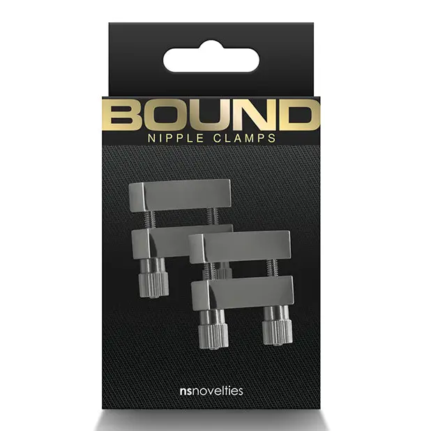 Bound Nipple Clamps C3 Gunmetal: elegant black and silver metal clips against a dark backdrop