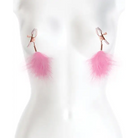 A close-up of a mannequin torso with pink feathers, showcasing Bound Nipple Clamps F1 Black