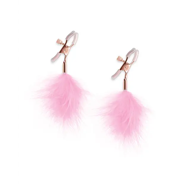 Pink Feather Earrings with Bound Nipple Clamps - Stylish Addition to Bondage Accessories