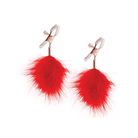 The red feather earrings from Bound Nipple Clamps F1 Black for bold fashion and play