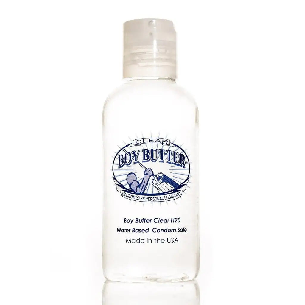 A bottle of Boy Butter Clear, water-based personal lubricant for smooth and safe enjoyment