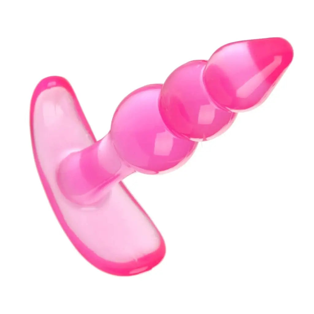 Bubbles Bumpy Starter Anal Plug - Pink translucent curved toy with bulbous protrusions