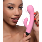 Bubbly 10x silicone G-spot vibrator with pink curved design and metallic base, body safe