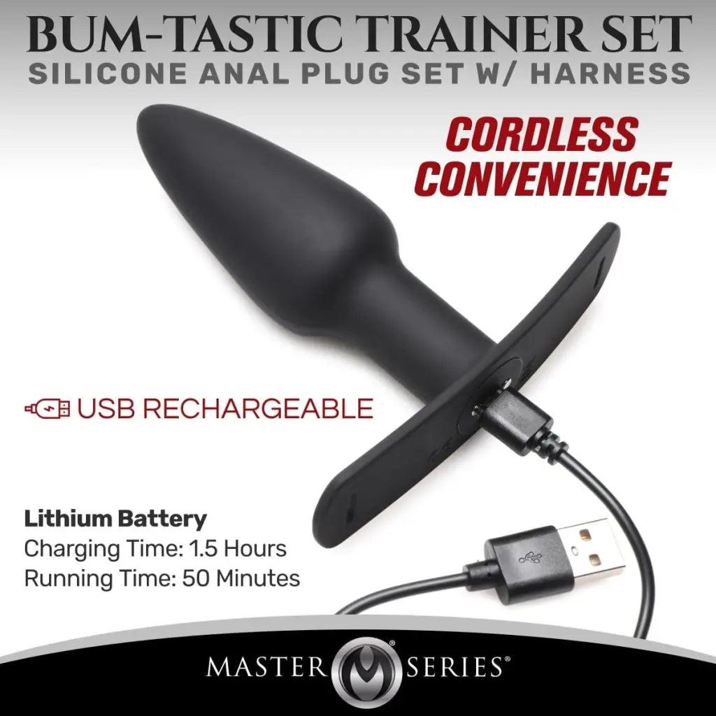 Master Series Plug Bum-tastic 28x Silicone Anal Plug With Comfort Harness And Remote Control at the Haus of Shag