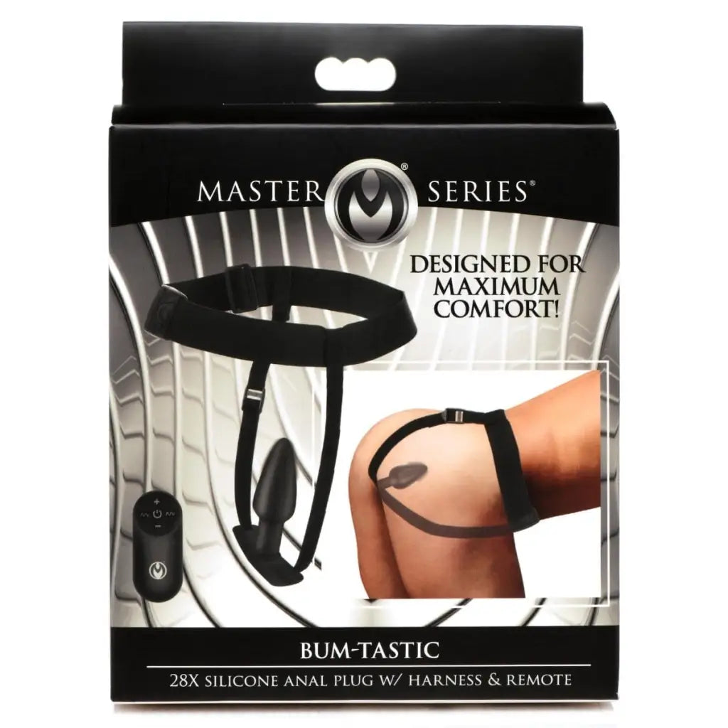 Master Series Plug Bum-tastic 28x Silicone Anal Plug With Comfort Harness And Remote Control at the Haus of Shag