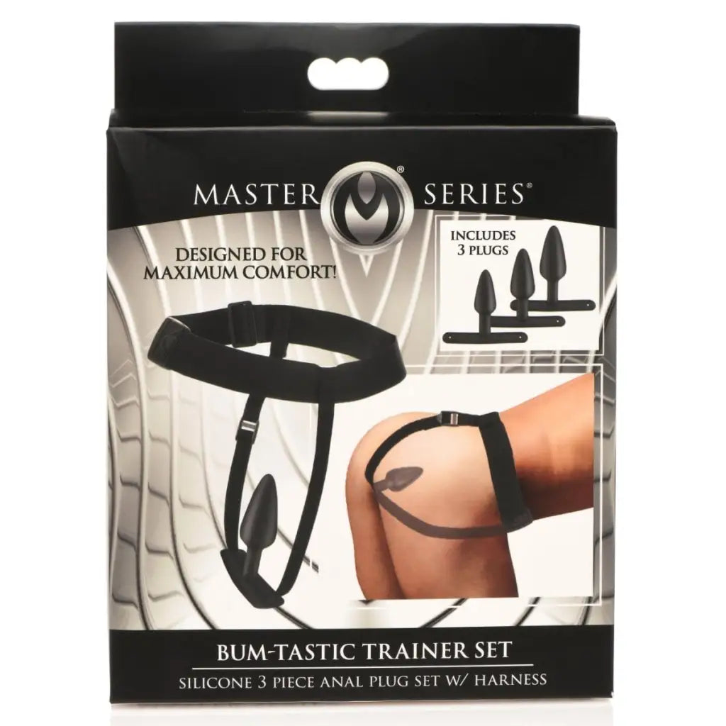 Master Series Plug Bum-tastic Trainer Set Silicone 3 Piece Anal Plug Set With Harness at the Haus of Shag