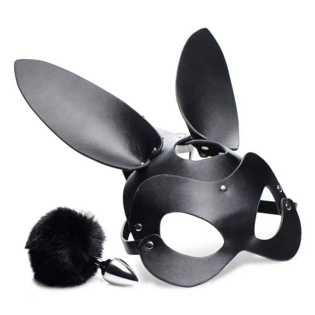 Tailz Tail Plug Black Bunny Tail Anal Plug And Mask Set at the Haus of Shag