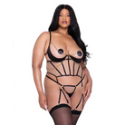 Caged Temptress Satin & Tulle Bustier W/draped Chain Detail & Thong Black - 1x - Costumes