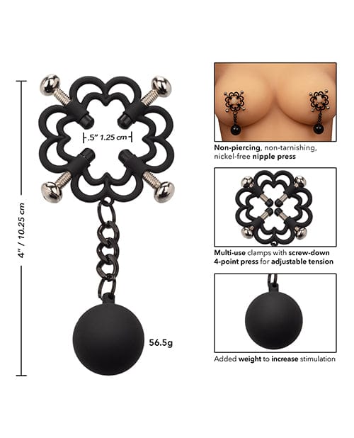 CalExotics Bondage Blindfolds & Restraints Nipple Grips Power Grip 4 Point Weighted Nipple Press - Black at the Haus of Shag