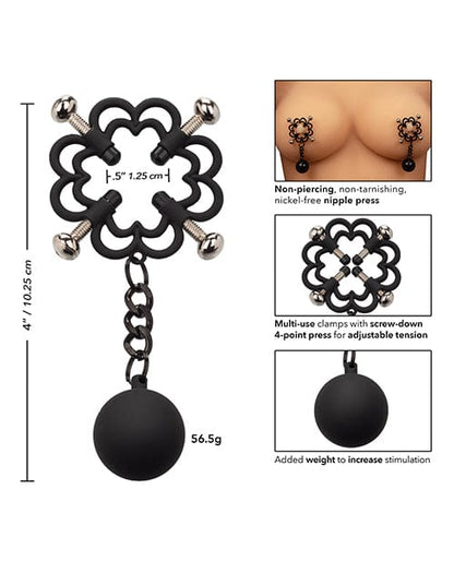 CalExotics Bondage Blindfolds & Restraints Nipple Grips Power Grip 4 Point Weighted Nipple Press - Black at the Haus of Shag