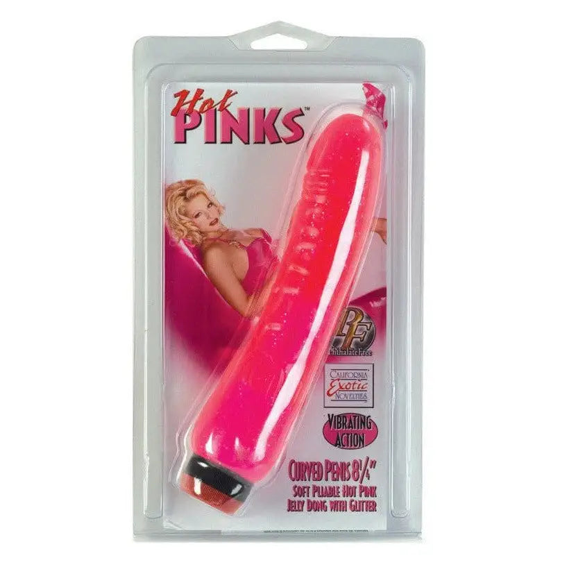 CalExotics Realistic Vibrator CalExotics Hot Pinks Curved Jelly Vibrating 6.5" Dildo at the Haus of Shag