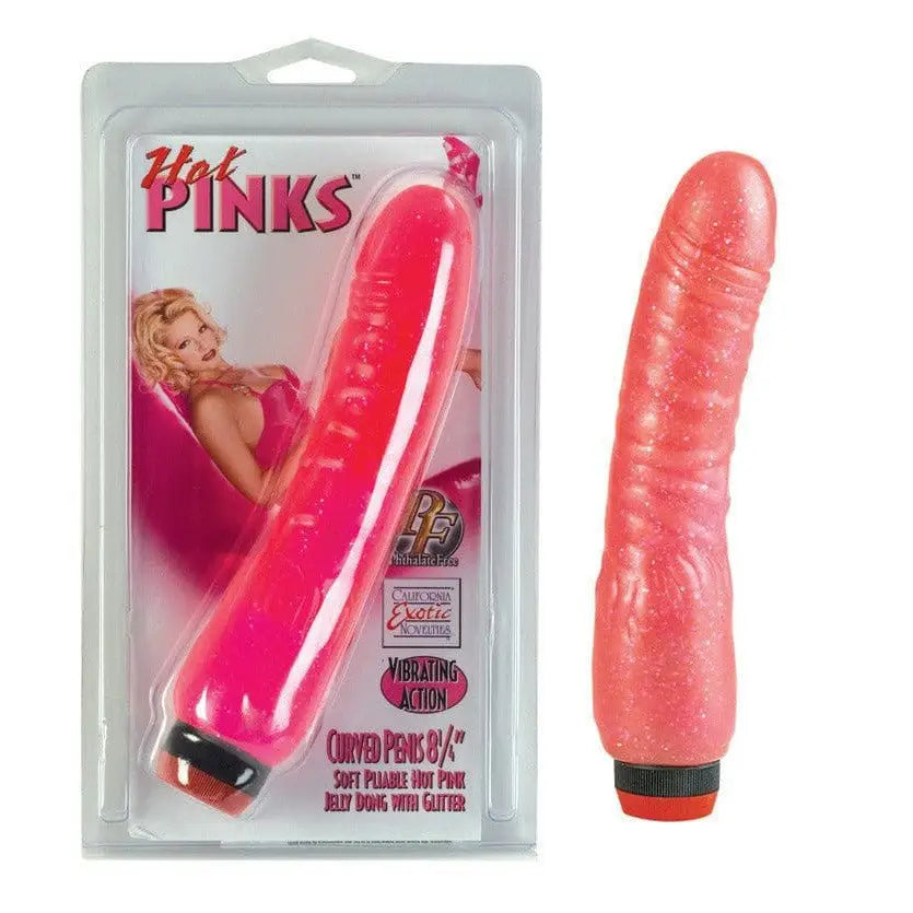 CalExotics Realistic Vibrator CalExotics Hot Pinks Curved Jelly Vibrating 6.5" Dildo at the Haus of Shag