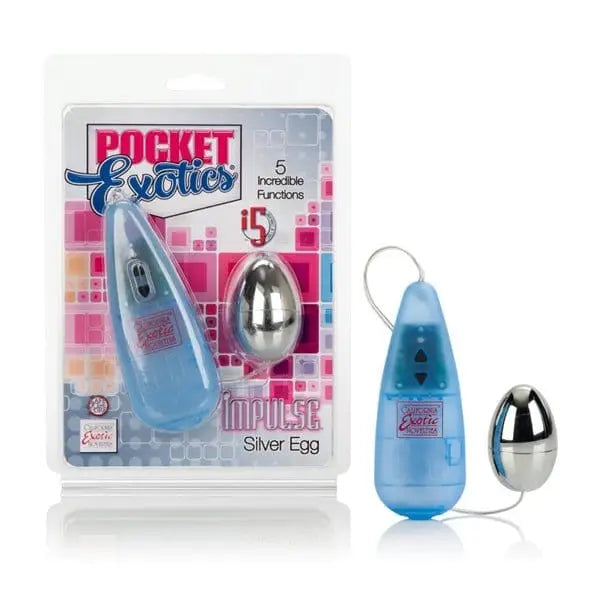 CalExotics Egg Vibrator Silver CalExotics Pocket Exotic Impulse Silver Egg at the Haus of Shag