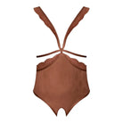 Caramel Kiss cupless teddy in a brown lacy design with halter straps and textured pattern