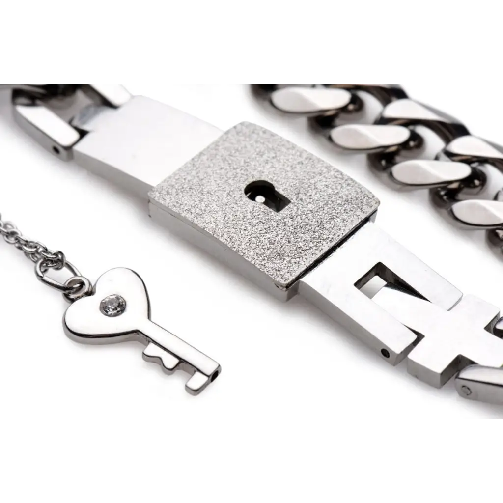 Metallic glittery padlock for Chained Locking Bracelet And Key Necklace with key charm