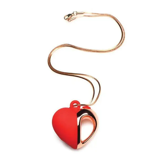 Charmed 10x Vibrating Silicone Heart Necklace with Red Enamel and Gold-Tone Metal