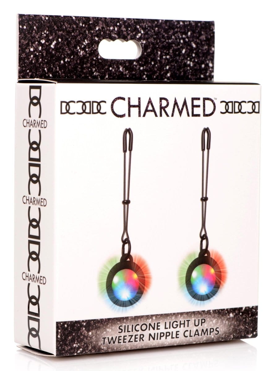 Charmed Nipple Clamp Black Charmed Silicone Light Up Tweezer Nipple Clamps at the Haus of Shag