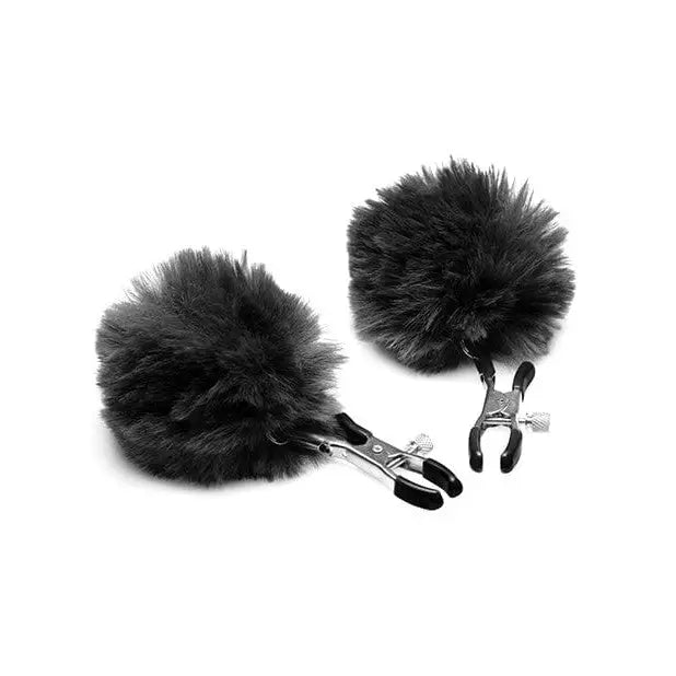 Charmed Pom Pom nipple clamps with adjustable black fluffy pom pom nipple clips