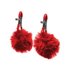 Charmed Pom Pom nipple clamps - Red furry pom nipple clamps with metal clips