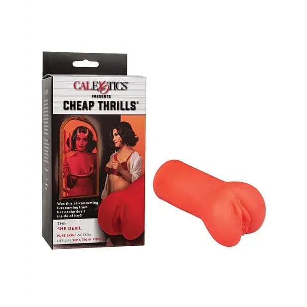 CalExotics Manual Stroker Cheap Thrills The She-devil Pussy Masturbator - Red at the Haus of Shag