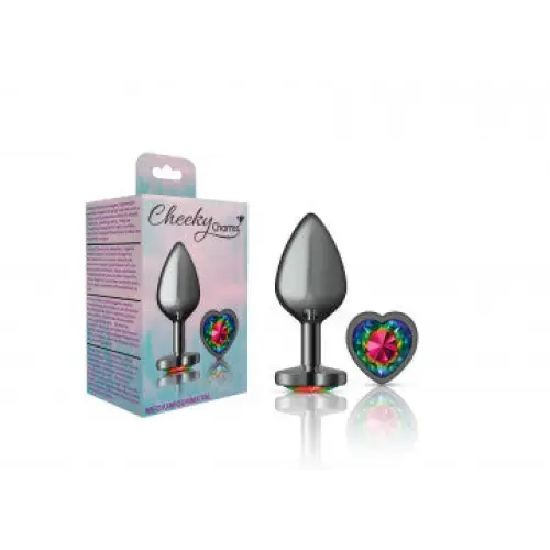 Cheeky Charms Heart Rainbow Gunmetal Butt Plug - Butt Plug