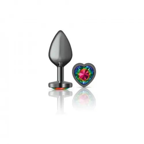 Cheeky Charms Heart Rainbow Gunmetal Butt Plug - Medium - Butt Plug