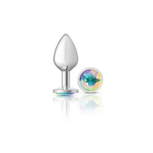 Cheeky Charms Round Clear Iridescent Medium Silver Plug - Butt Plug