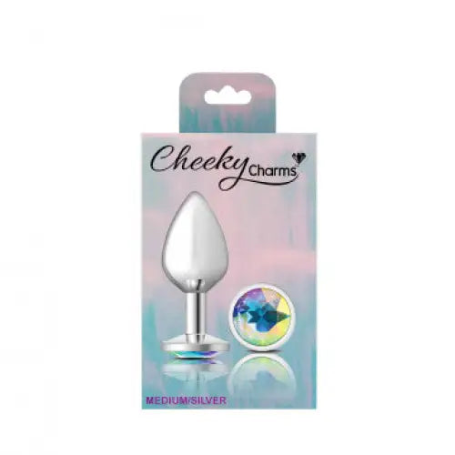 Cheeky Charms Round Clear Iridescent Medium Silver Plug - Butt Plug