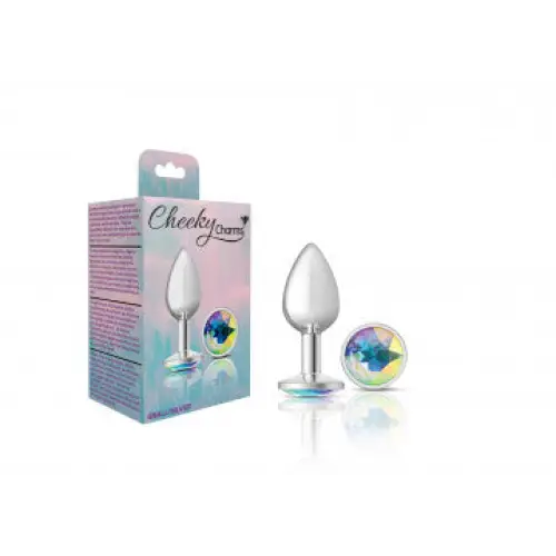 Cheeky Charms Round Clear Iridescent Silver Plug - Butt Plug