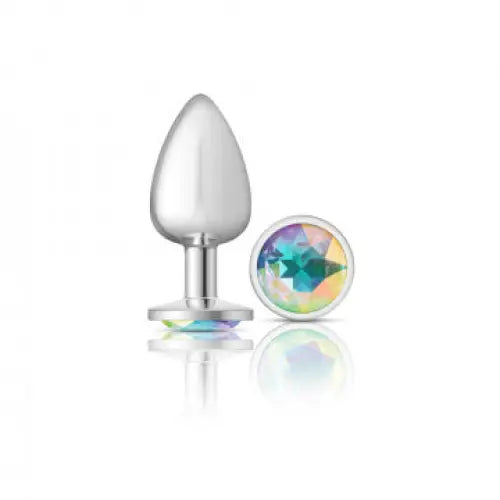 Cheeky Charms Round Clear Iridescent Silver Plug - Large - Butt Plug