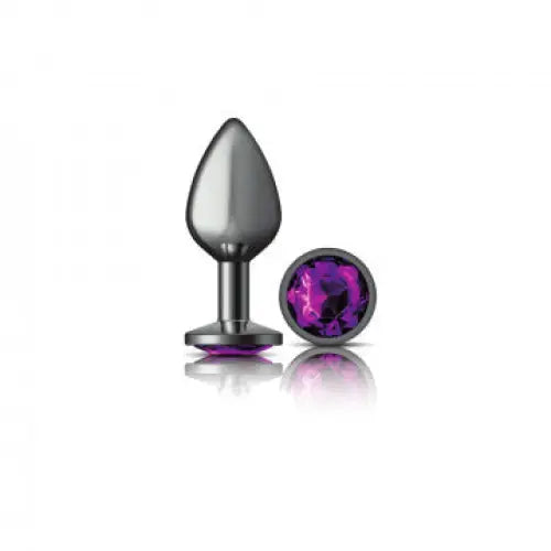 Cheeky Charms Round Gunmetal Butt Plug - Purple / Medium - Butt Plug