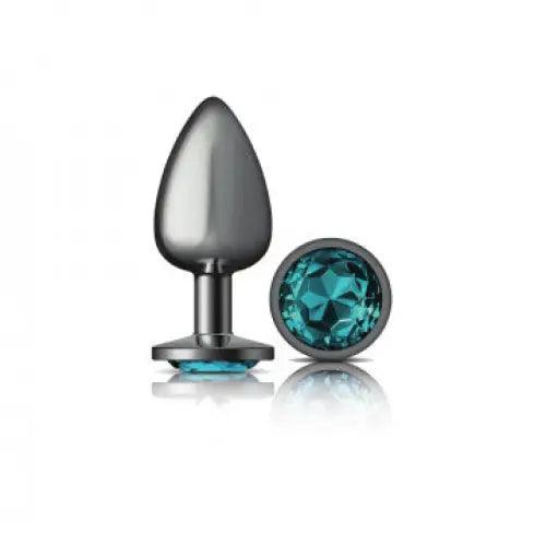 Cheeky Charms Round Teal Large Gunmetal Butt Plug - Butt Plug