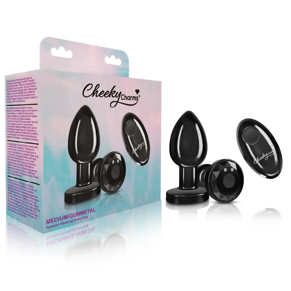 Cheeky Charms Vibrating Metal Plug Gunmetal W/ Remote - Powered Butt Plug