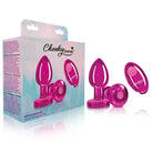 Cheeky Charms Vibrating Metal Plug Pink W/ Remote - Medium - Powered Butt Plug