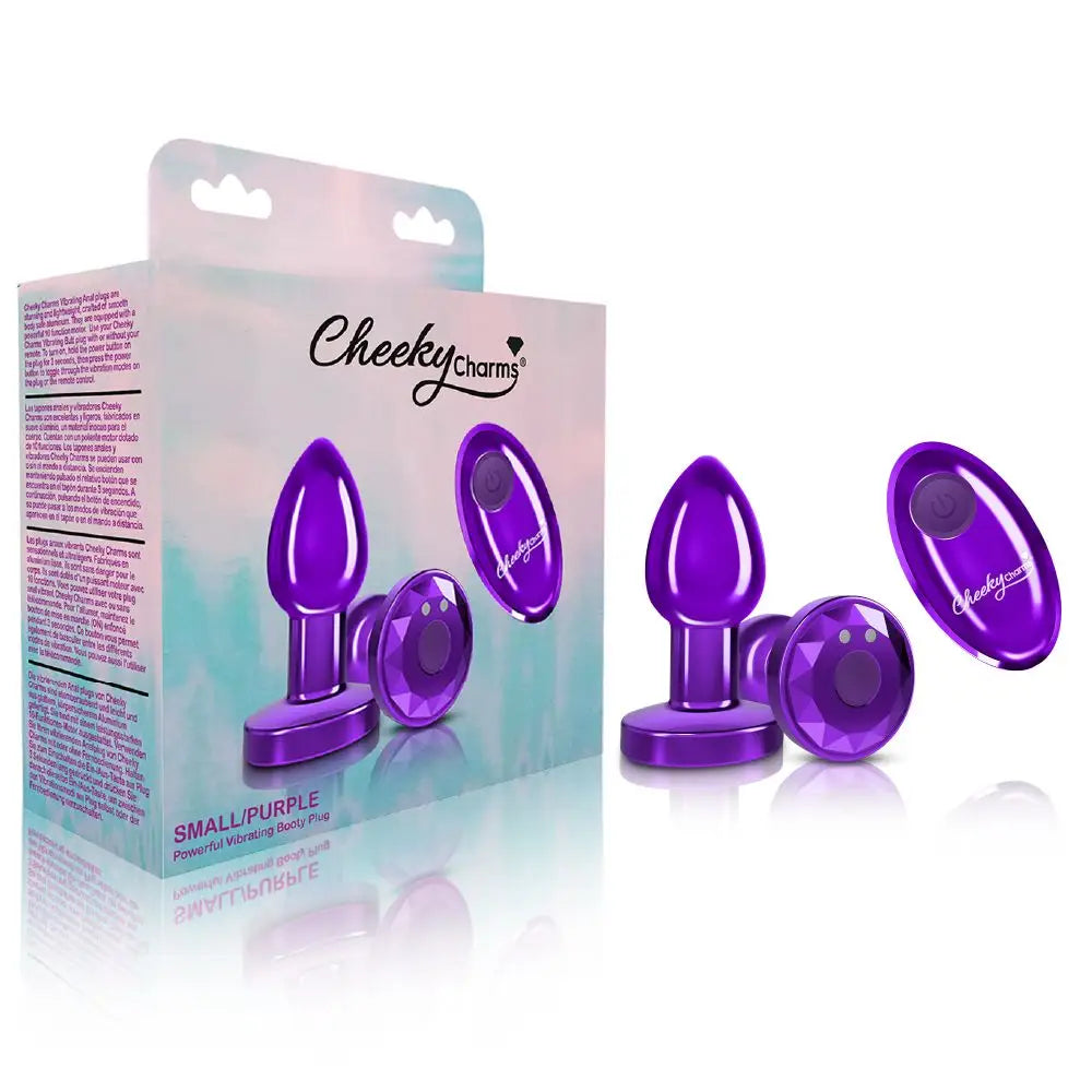 Cheeky Charms Vibrating Metal Plug Purple W/ Remote - Powered Butt Plug