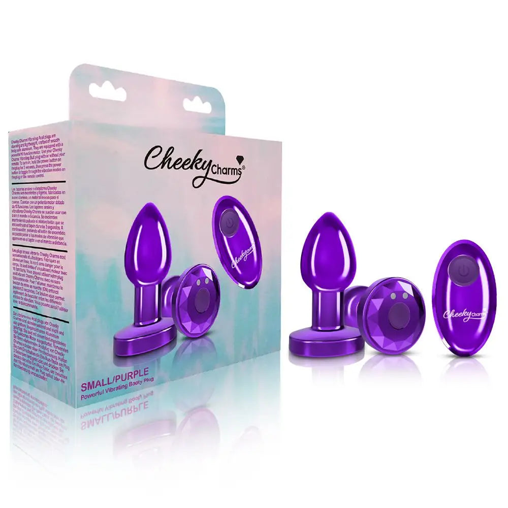 Cheeky Charms Vibrating Metal Plug Purple W/ Remote - Powered Butt Plug