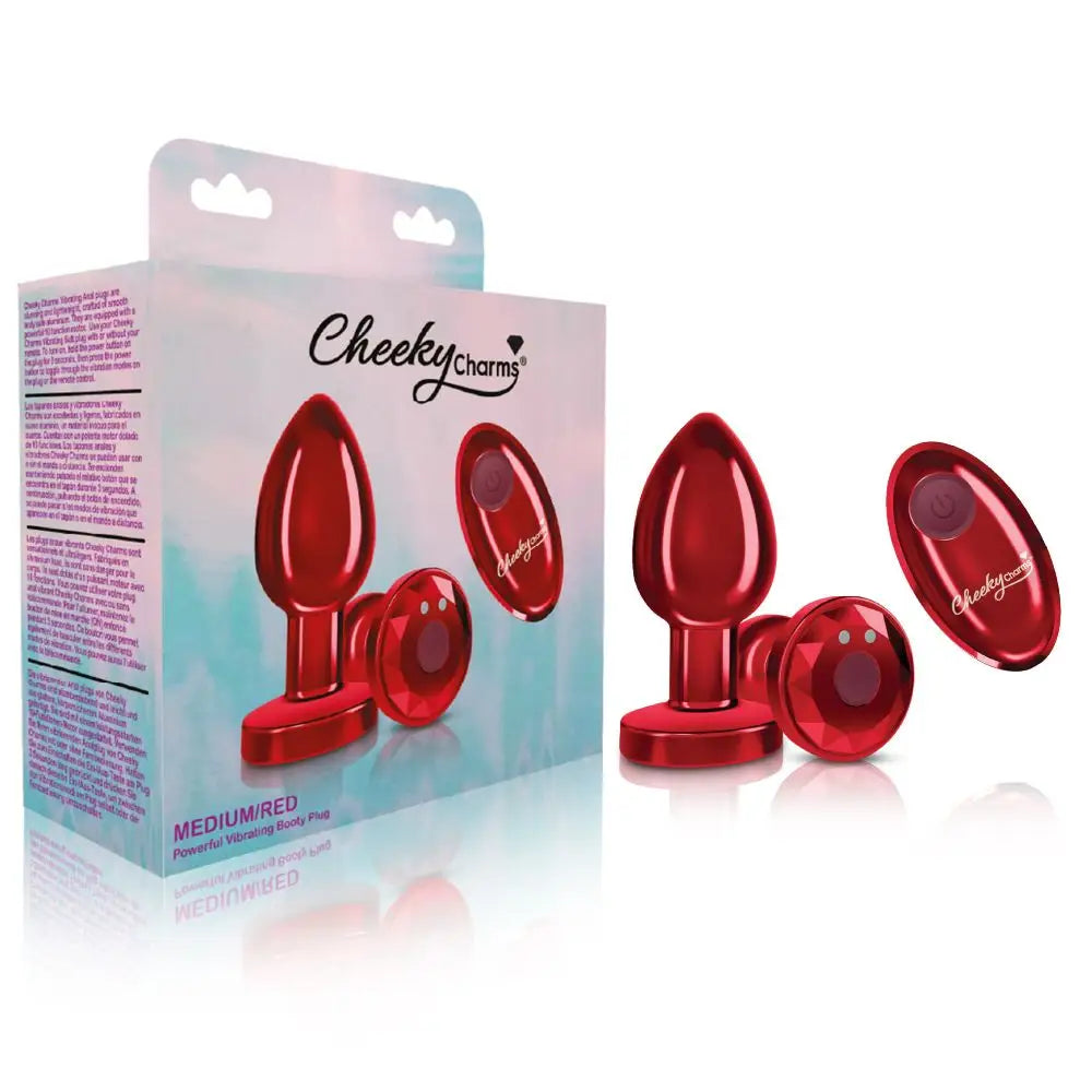 Cheeky Charms Vibrating Metal Plug Red W/ Remote - Powered Butt Plug